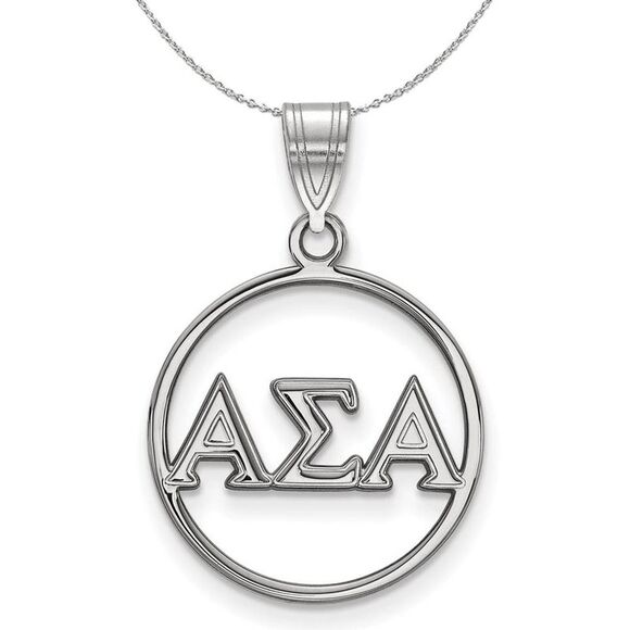Sterling Silver Alpha Sigma Alpha Small Circle Necklace - 24 Inch - Picture 1 of 8